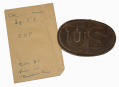 CARTRIDGE BOX PLATE RECOVERED BY SYD KERKSIS IN SEPTEMBER 1956 IN THE 9th CORPS LINES AT THE NORTH ANNA
