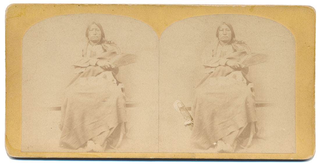ANTIQUE STEREO CARD – SPOTTED TAIL, SICHANGU LAKOTA TRIBAL CHIEF
