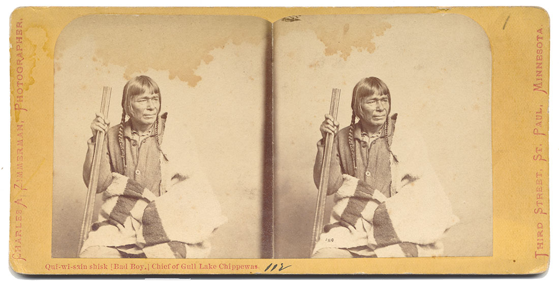 RARE CHIEF OF GULL LAKE CHIPPEWAS STEREO CARD