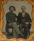 CASED QUARTER PLATE TINTYPE: SOLDIER WITH FEZ POSED WITH FATHER