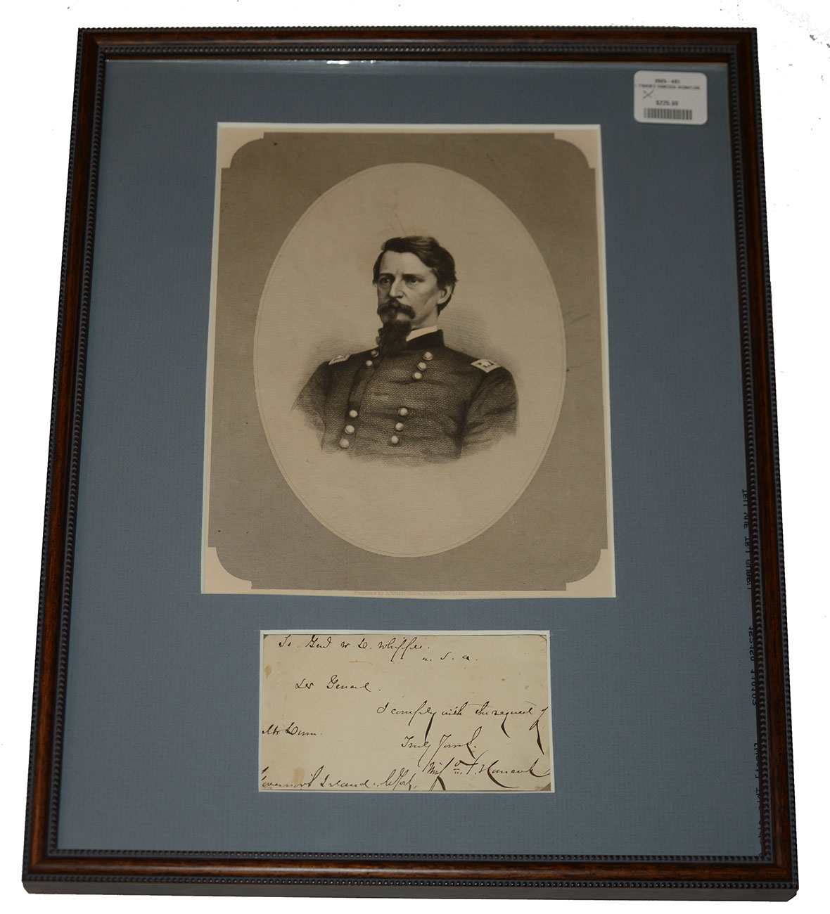 FRAMED SIGNATURE & ORIGINAL ENGRAVING – WINFIELD SCOTT HANCOCK