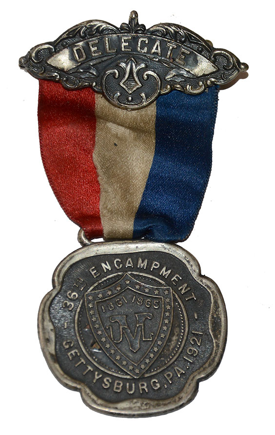 SCARCE UNION VETERAN LEGION DELEGATE BADGE FOR THE 36th ENCAMPMENT AT GETTYSBURG 1921 