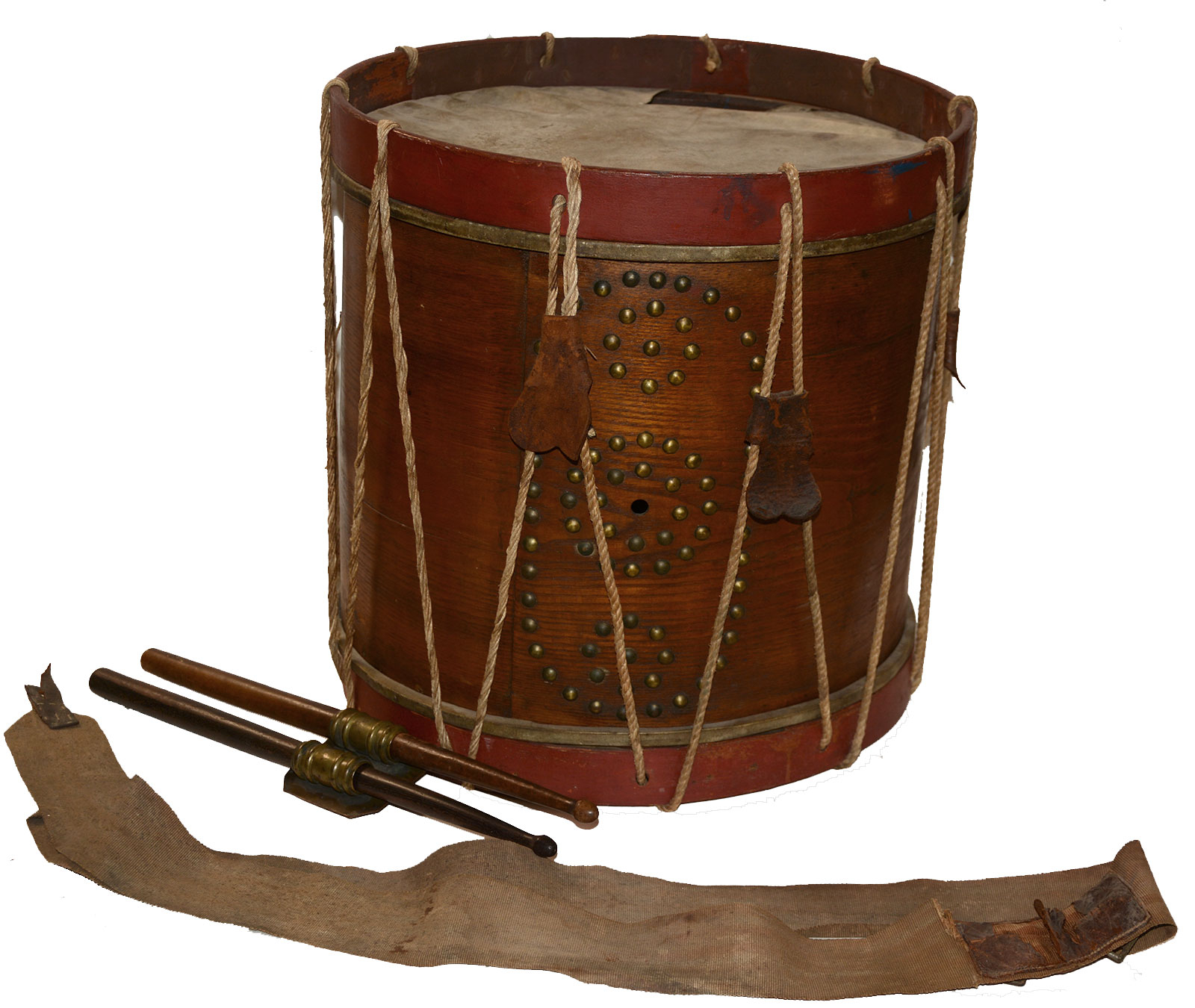 NON-REGULATION SNARE DRUM WITH STICKS, SLING & PLATE -- ID’D TO 34TH NEW YORK DRUMMER