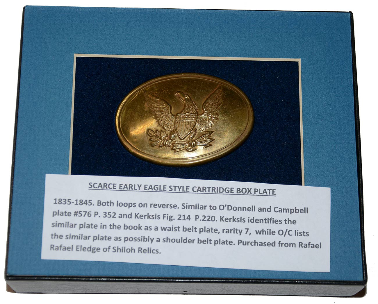 SCARCE US OVAL EAGLE CARTRIDGE BOX PLATE CIRCA 1835-1845