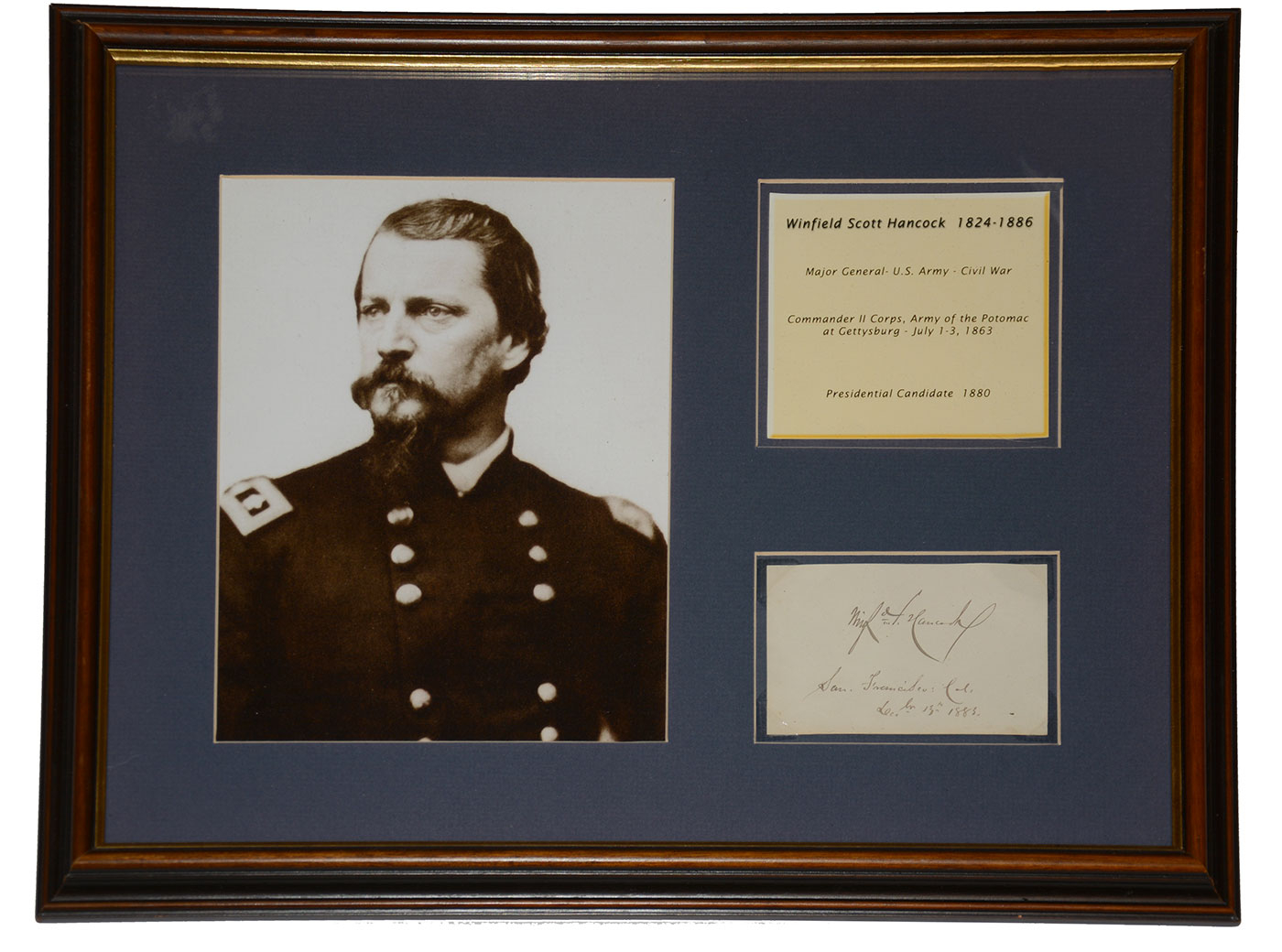 1883 DATED FRAMED SIGNATURE  – WINFIELD SCOTT HANCOCK