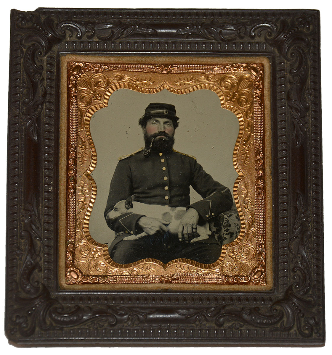 SIXTH PLATE AMBROTYPE – ENLISTED US SOLDIER WITH DOG