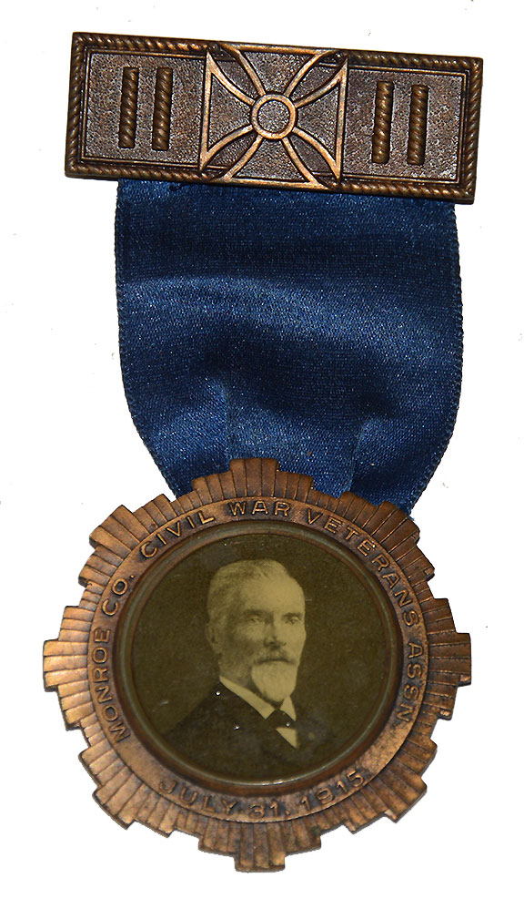 MONROE COUNTY VETS ASSOCIATION RIBBON BADGE – CAPT. HENRY LOMB, 1915 (13th NY), FOUNDING PARTNER OF BAUSCH AND LOMB