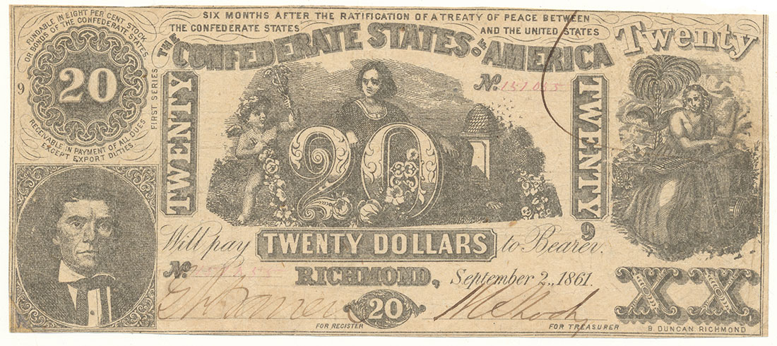 T-20 CONFEDERATE 1861 $20 BILL