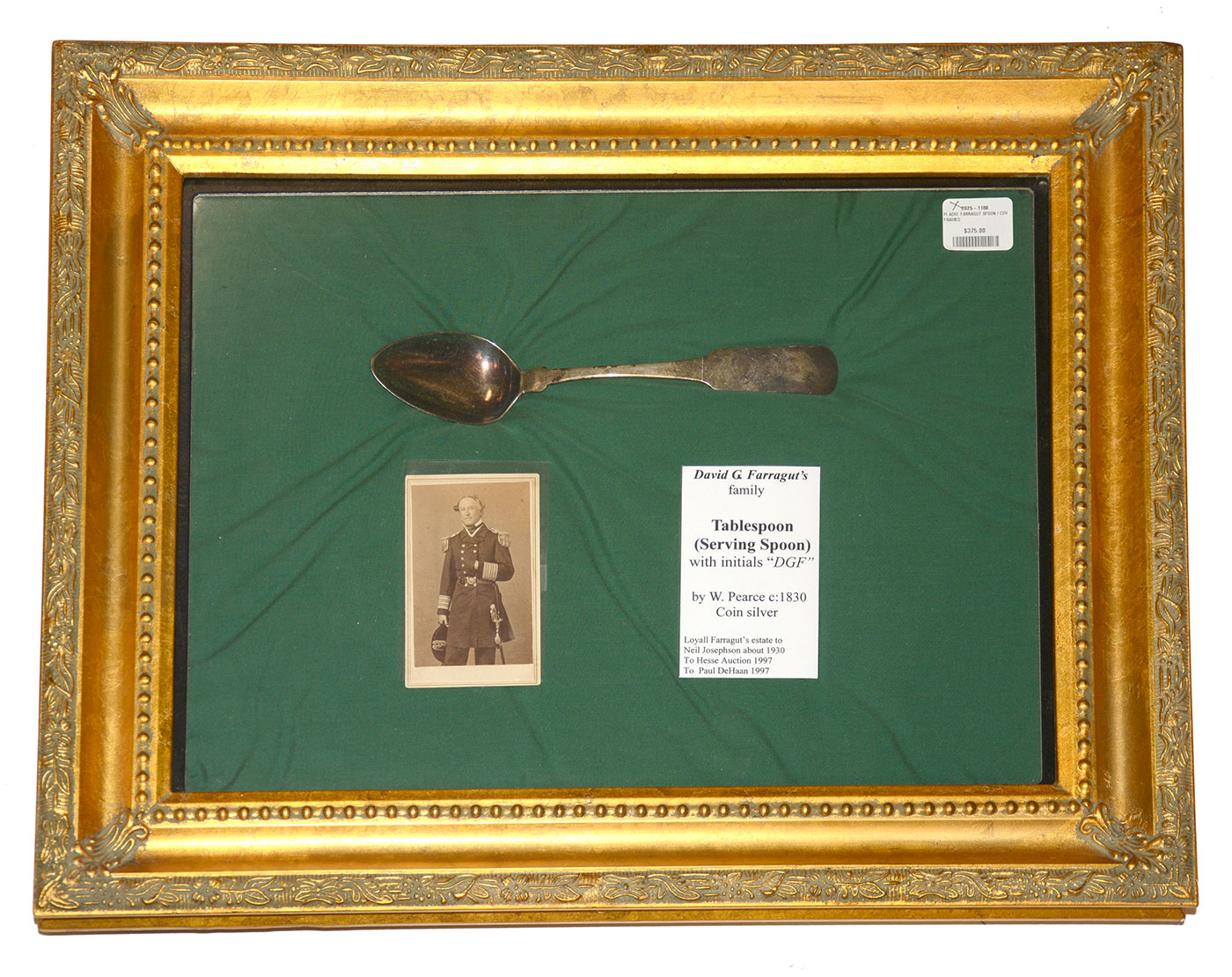 COIN SILVER SERVING SPOON: ADMIRAL DAVID GLASSGOW FARRAGUT FAMILY, ENGRAVED WITH THE ADMIRAL’S INITIALS