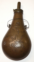 SCARCE STIMPSON CONTRACT US NAVY FOULED-ANCHOR POWDER FLASK DATED AND INSPECTED 1845 