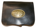 EXCELLENT US CIVIL WAR 1861 PATTERN INFANTRY CARTRIDGE BOX MADE AND MARKED BY WATERTOWN ARSENAL IN 1863, WITH TINS AND BOX PLATE
