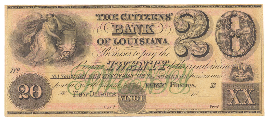 CITIZENS’ BANK OF LOUISIANA, NEW ORLEANS, $20 BILL