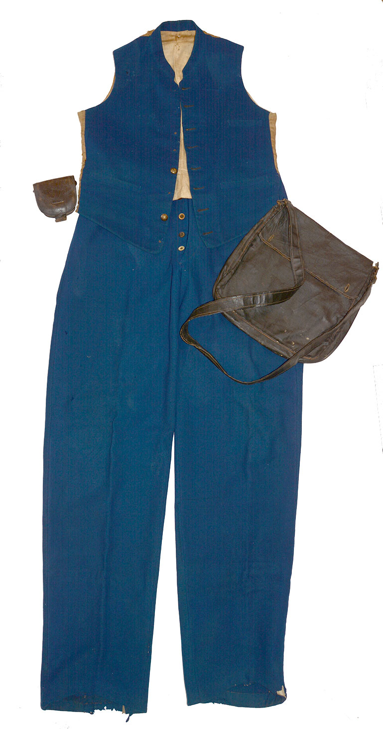 ID’D GEORGIA CONFEDERATE OFFICER’S VEST, TROUSERS, HAVERSACK AND CAP BOX