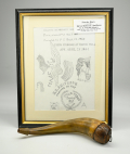 CIVIL WAR PRISONER OF WAR CAMP ART: CARVED POWDER HORN OF LT. ROBERT E. SMITHSON, 77TH OHIO, CARVED WHILE PRISONER AT TYLER TEXAS, SEPTEMBER 1863