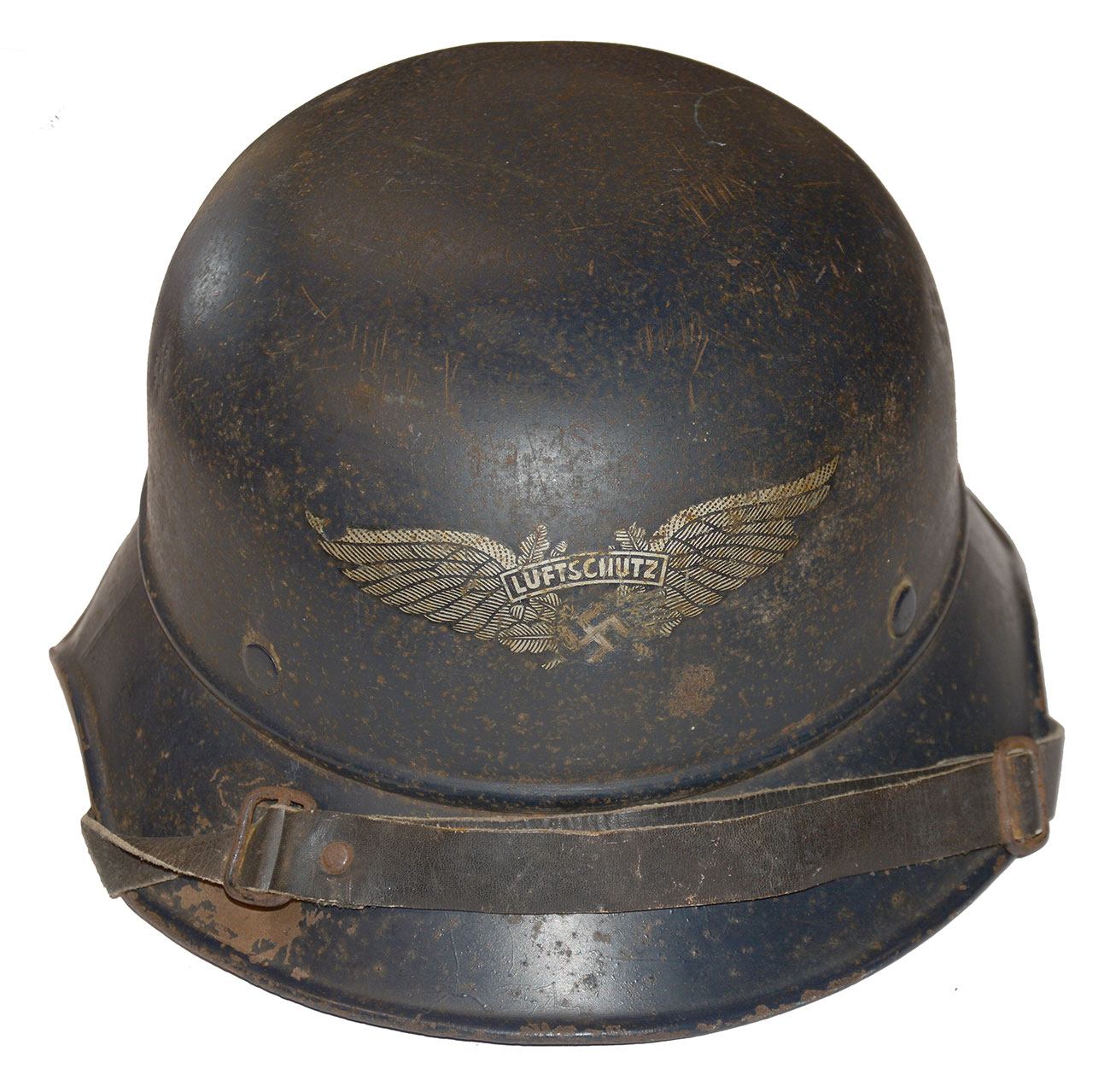 WWII BULLET STRUCK LUFTSCHUTZ GLADIATOR STYLE HELMET