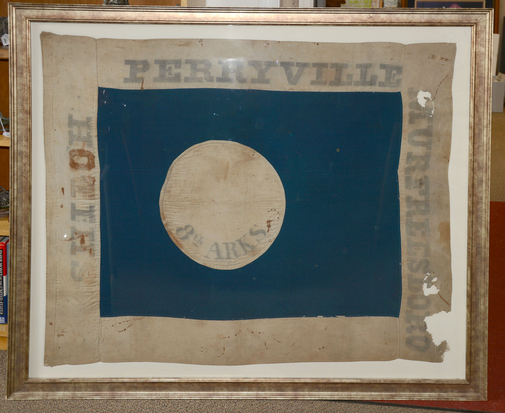 HARDEE PATTERN BATTLE FLAG OF THE 8th ARKANSAS WITH BATTLE HONORS: DESCENDED IN THE FAMILY JOHN H. KELLY, COLONEL OF THE REGIMENT AND “BOY GENERAL OF THE CONFEDERACY,” MORTALLY WOUNDED SEPTEMBER 1864