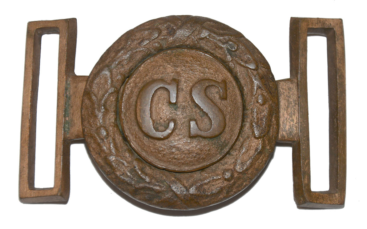 SCARCE NON-DUG CONFEDERATE TWO-PIECE “CS” SWORD BELT PLATE