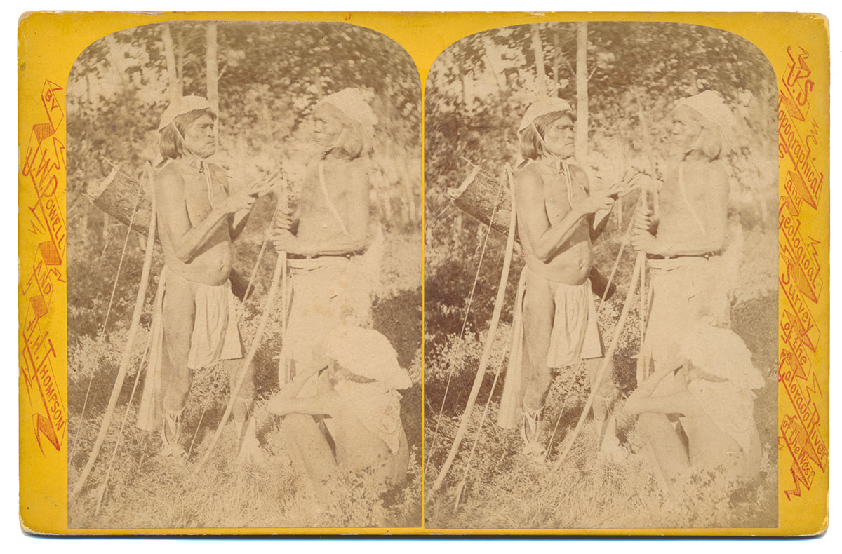 LARGER STEREO CARD – INDIANS OF THE COLORADO VALLEY, 1874, US SURVEY PHOTO - “MO-A-PA-RI-ATS” TRIBE OF THE RIO VIRGIN, NEVADA