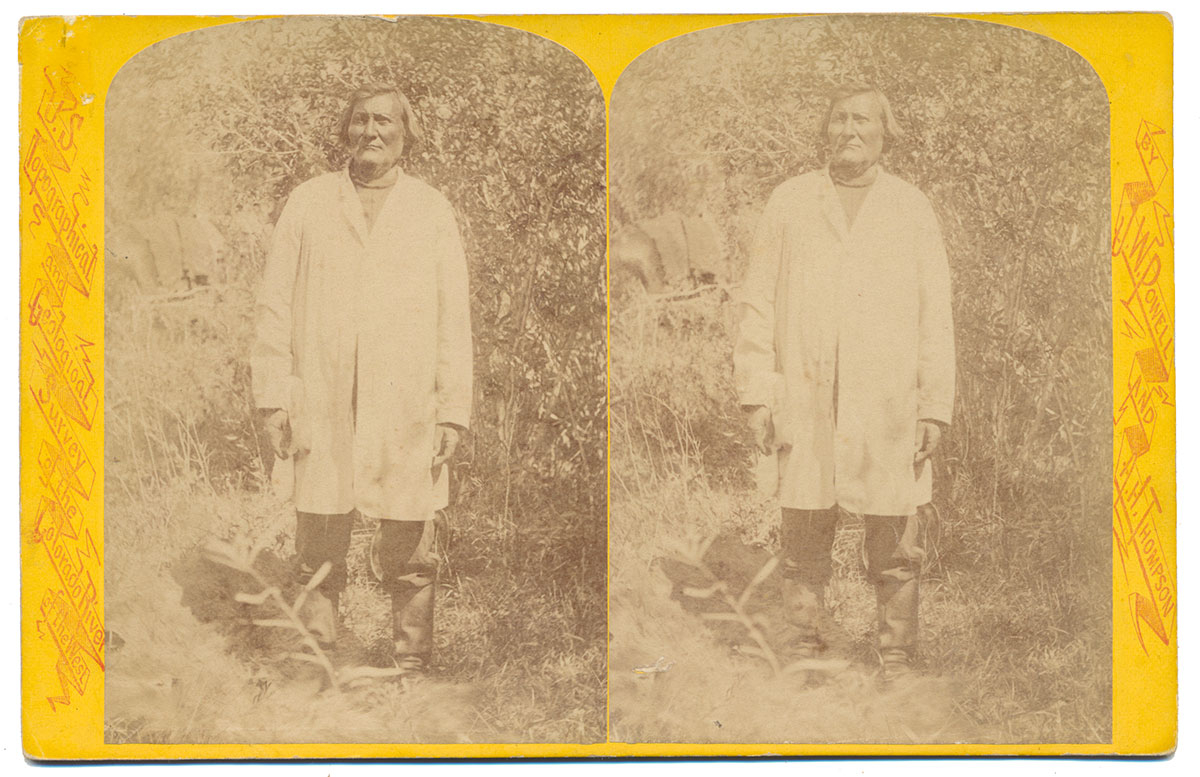 LARGER STEREO CARD – INDIANS OF THE COLORADO VALLEY, 1874, US SURVEY PHOTO - “TA-VAH-PUTS” CHIEF OF THE U-IN-TA UTE TRIBE