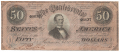 1864 CSA T-66 $50 NOTE FEATURING JEFFERSON DAVIS