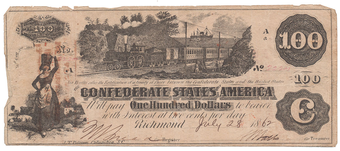 T-40 CONFEDERATE 1862 $100 BILL