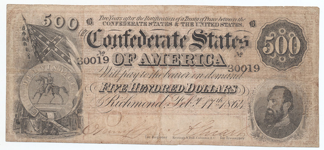 CONFEDERATE 1864 $500 BILL