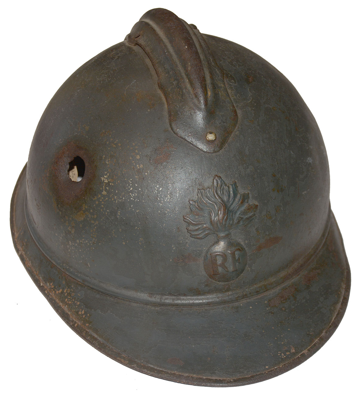 WORLD WAR ONE BULLET-STRUCK FRENCH HELMET FROM VERDUN