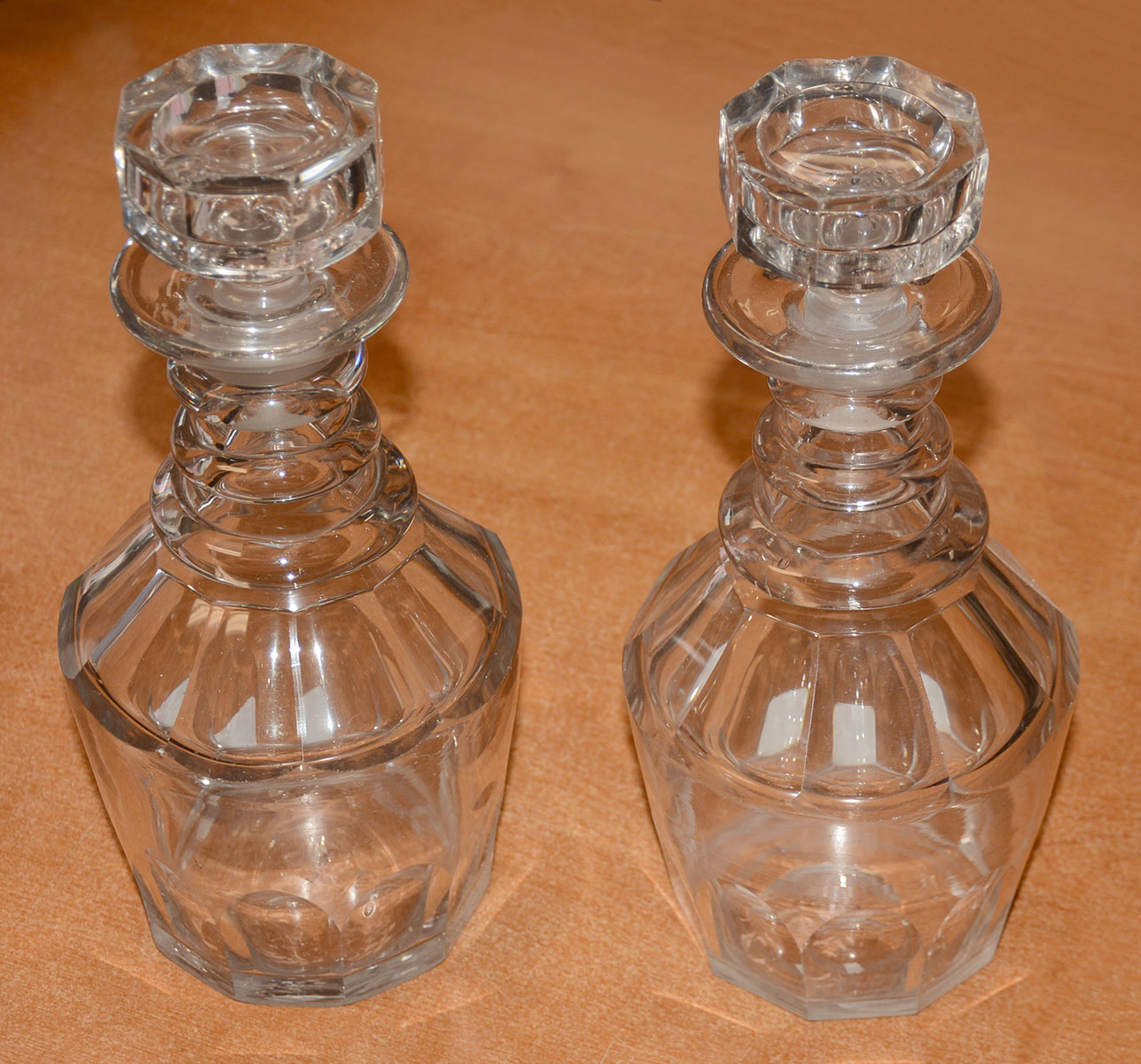 CIRCA 1830-1845 PAIR OF BLOWN & CUT DECANTERS
