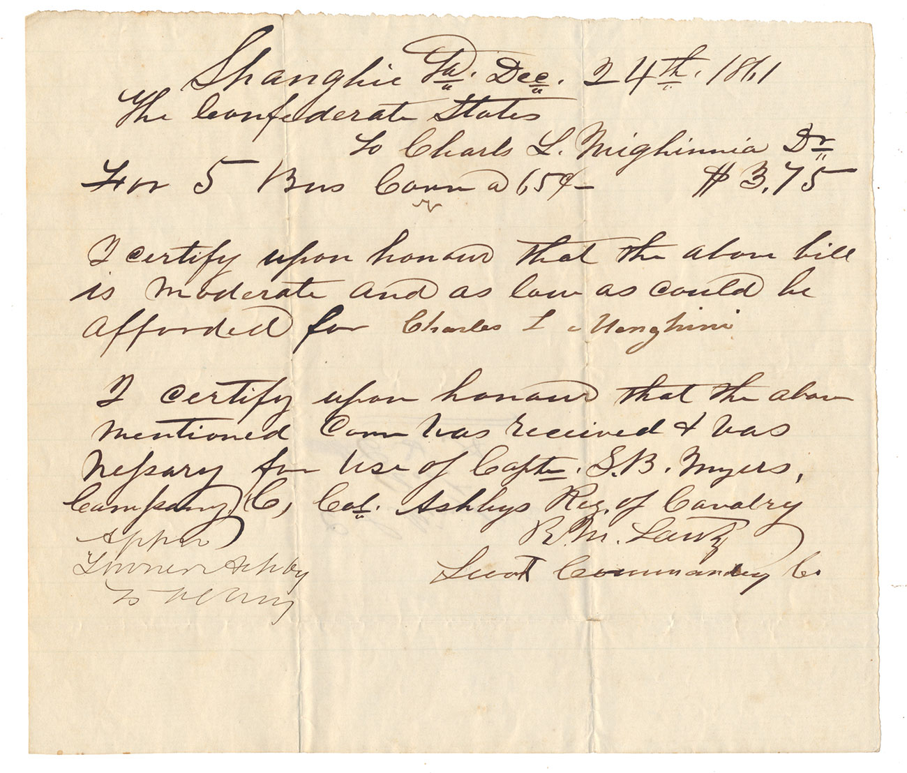 TURNER ASHBY SIGNED DOCUMENT 