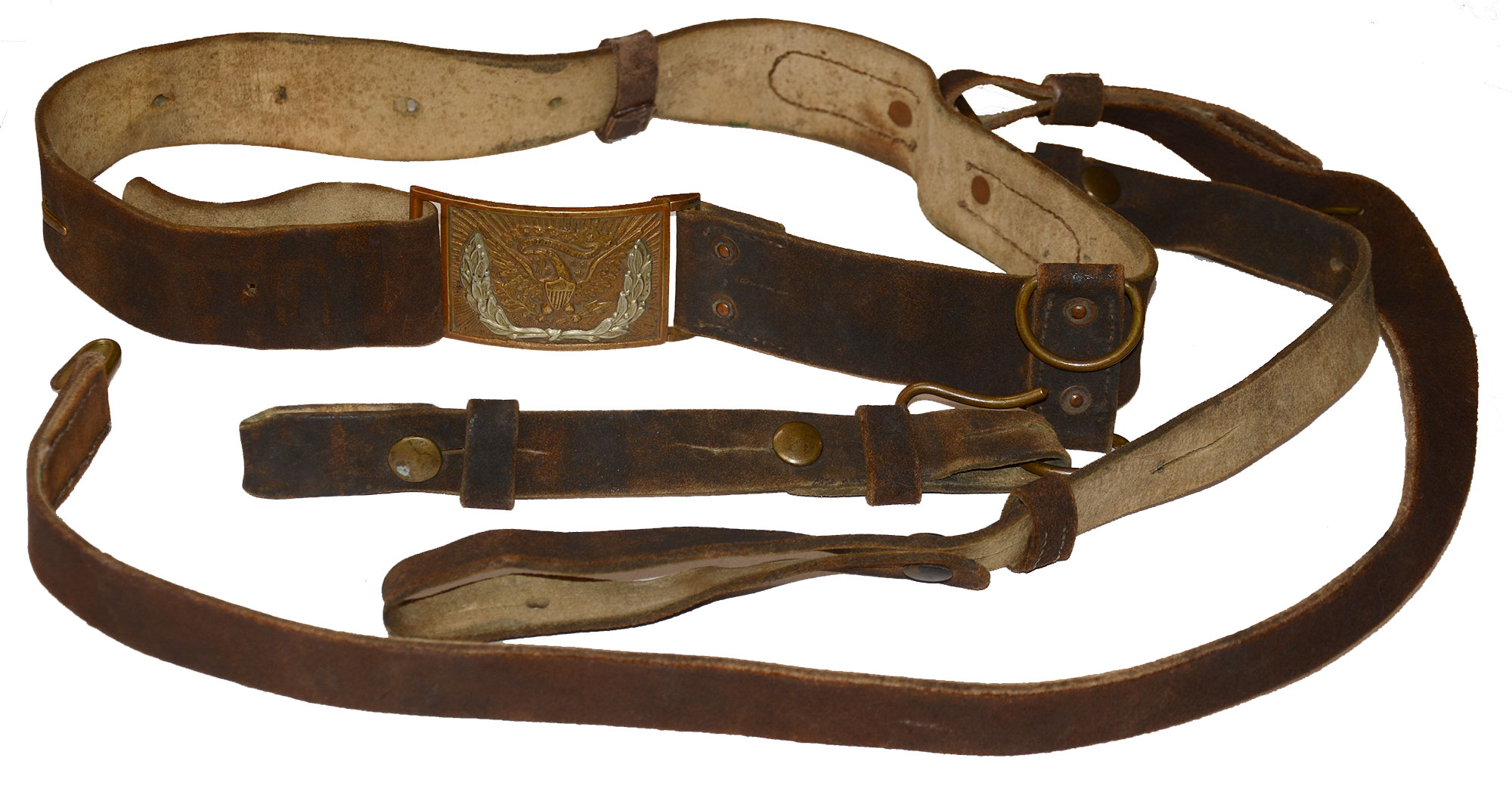 COMPLETE CIVIL WAR BUFF LEATHER CAVALRY SABER BELT IN VERY GOOD CONDITION
