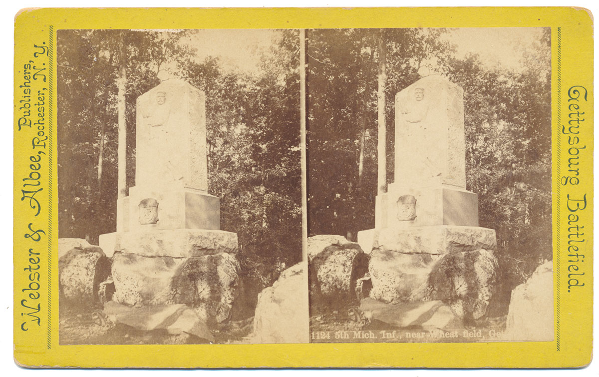 STEREOVIEW OF 5TH MICHIGAN MONUMENT NEAR WHEATFIELD, GETTYSBURG