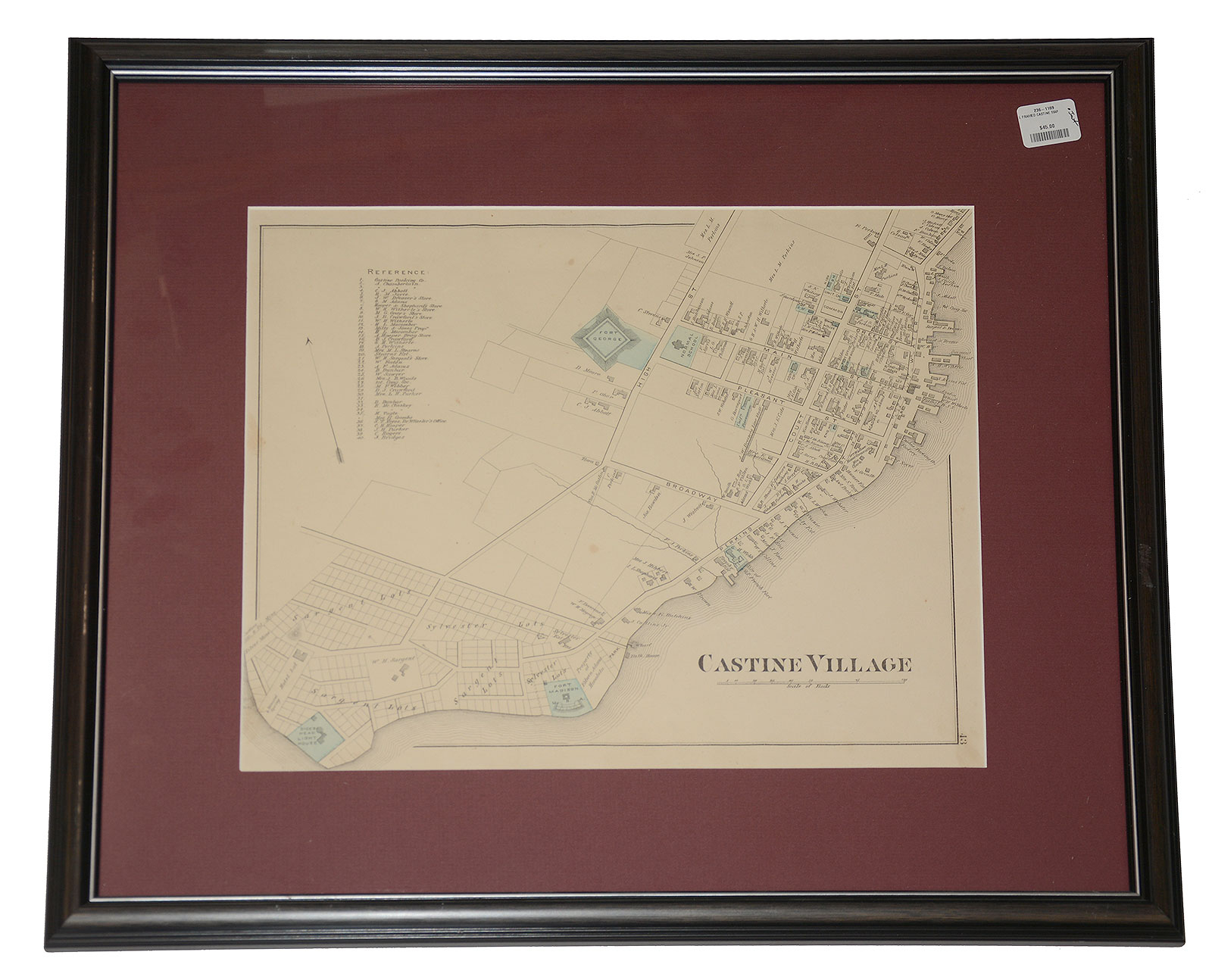 FRAMED 1881 MAP OF CASTINE, MAINE