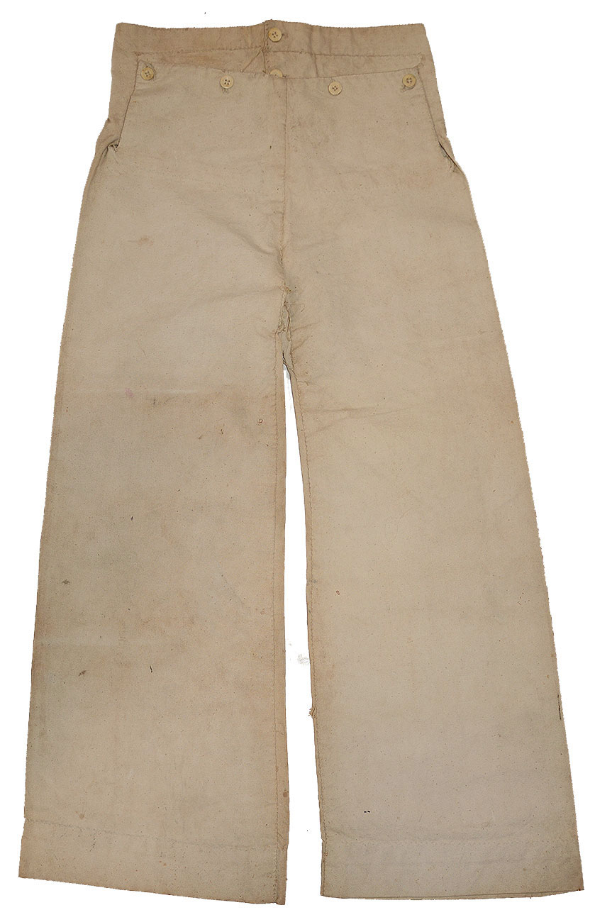 CIVIL WAR NAVY SEAMAN’S WHITE DUCK TROUSER’S OF JOSEPH DUFFY, USS PORT ROYAL 1862-1865, NORTH ATLANTIC BLOCKADING SQUADRON 