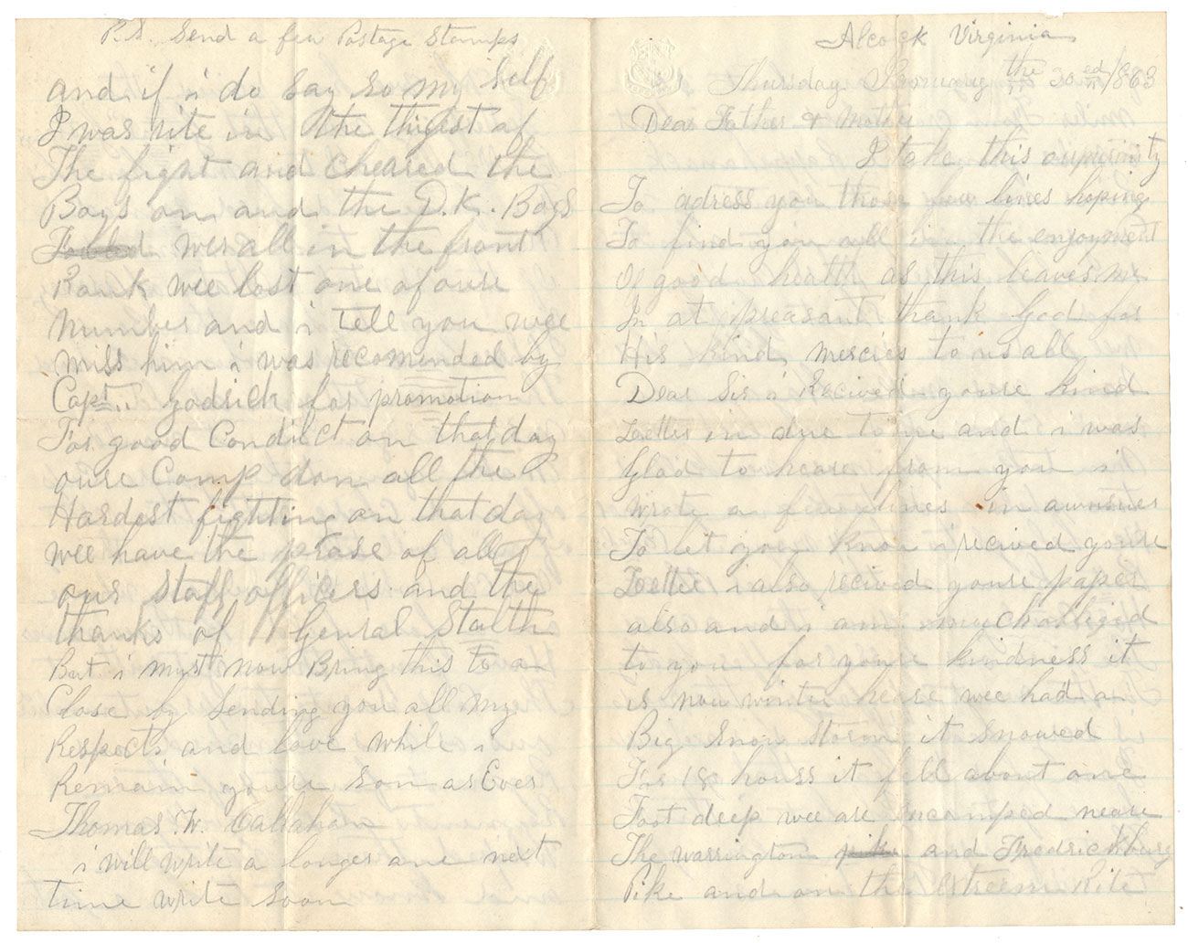 SOLDIER LETTER – THOMAS W. CALLAHAN, 9TH NEW YORK CAVALRY