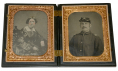 1/4 PLATE THERMOPLASTIC CASE WITH AMBROTYPE OF WOMAN & TINTYPE OF 2/LT. BAKER 20TH PA. INFANTRY – THE GREAT RAILROAD STRIKE OF 1877