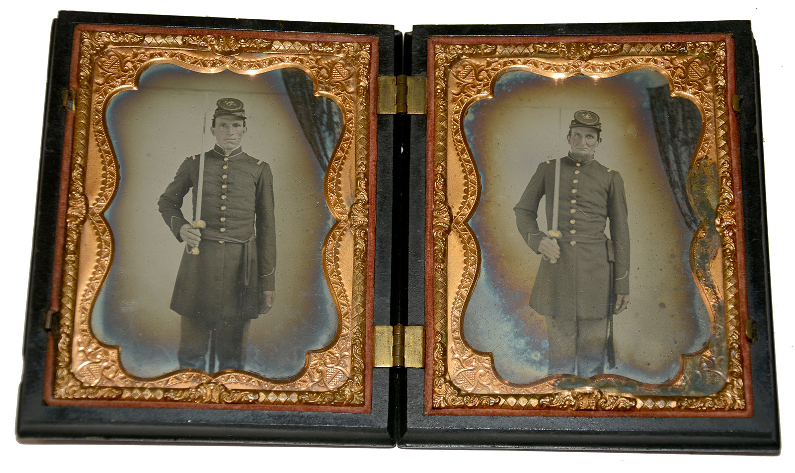 DOUBLE CASED ¼ PLATE AMBROTYPES OF TWO MEMBERS BELIEVED TO BE OF THE ROME LIGHT GUARDS - COMPANY A, 8TH GEORGIA INFANTRY
