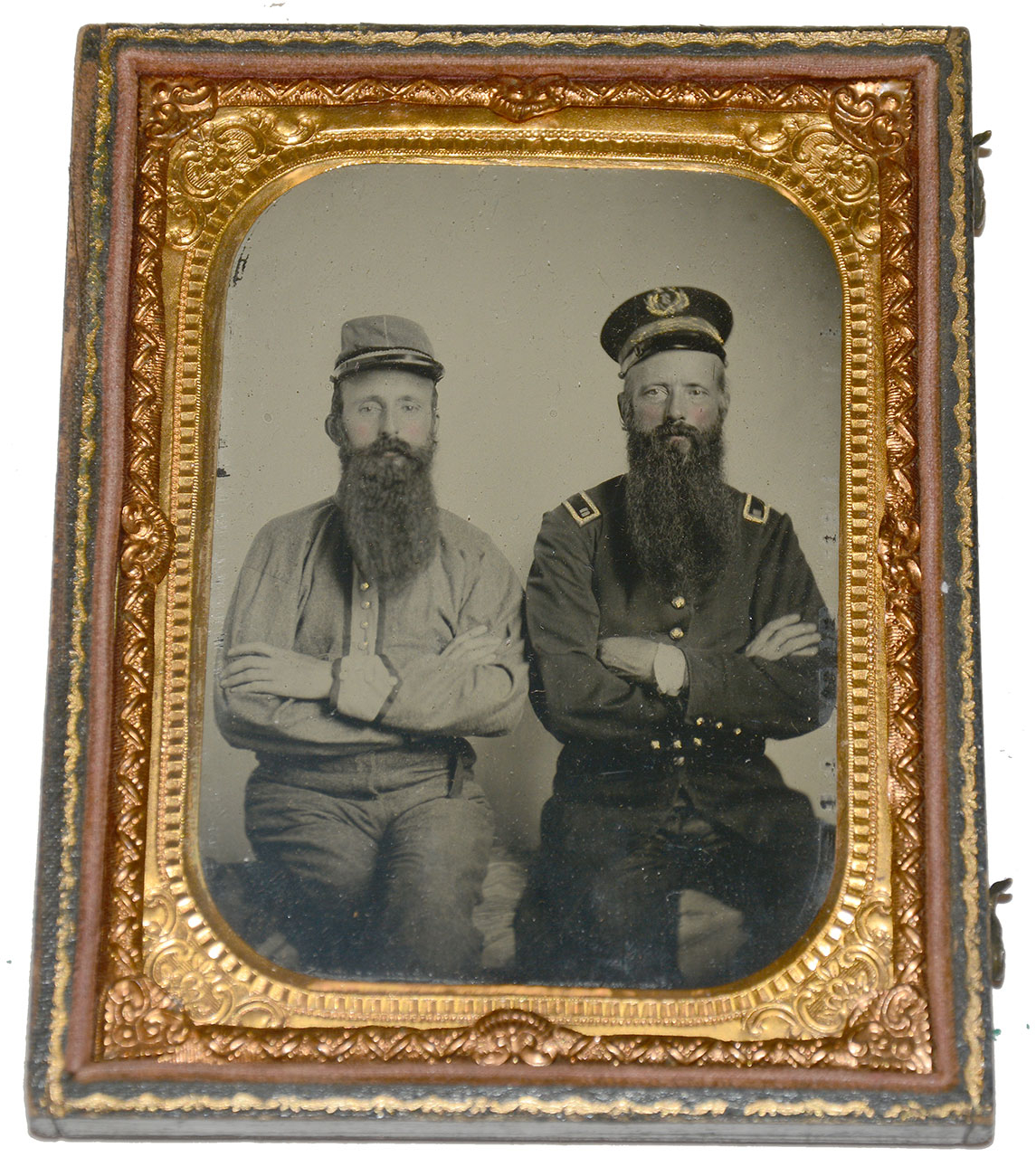 ¼ PLATE AMBROTYPE OF CAPTAIN, LATER COLONEL, CALVIN H. WALKER, KIA 1864, WITH SERGEANT, LATER CAPTAIN, J. S. WALKER, 3rd TENNESSEE