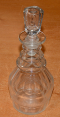 PINT SIZE BLOWN & CUT LEAD GLASS DEANTER WITH 19TH CENTURY STOPPER