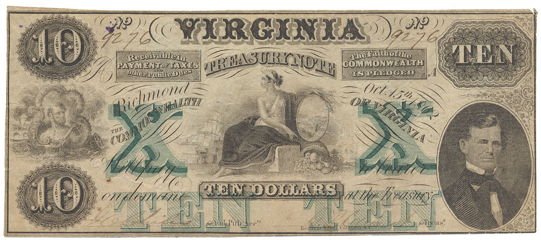 1862 $10 VIRGINIA TREASURY NOTE
