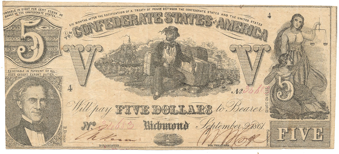 T-37 1861 CONFEDERATE STATES OF AMERICA $5 NOTE