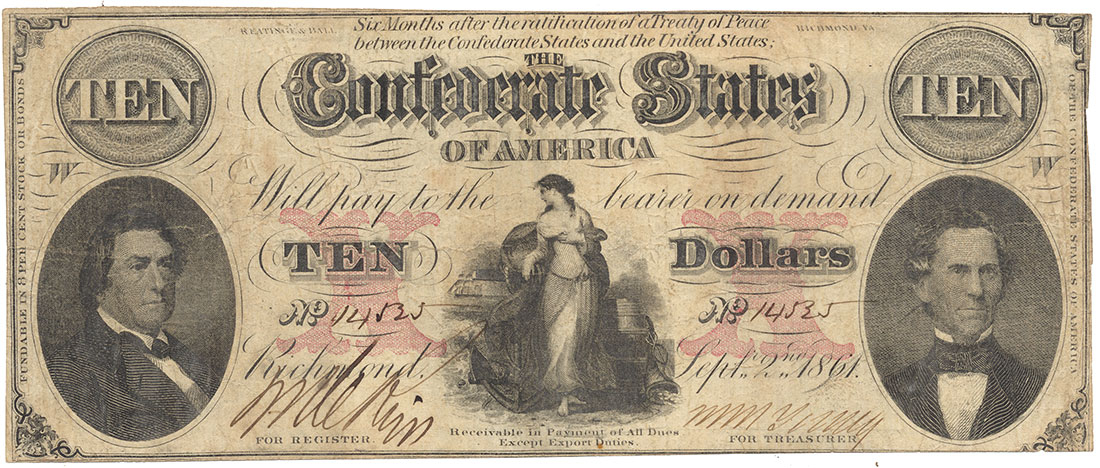 T-26 1861 CONFEDERATE STATES OF AMERICA $10 NOTE