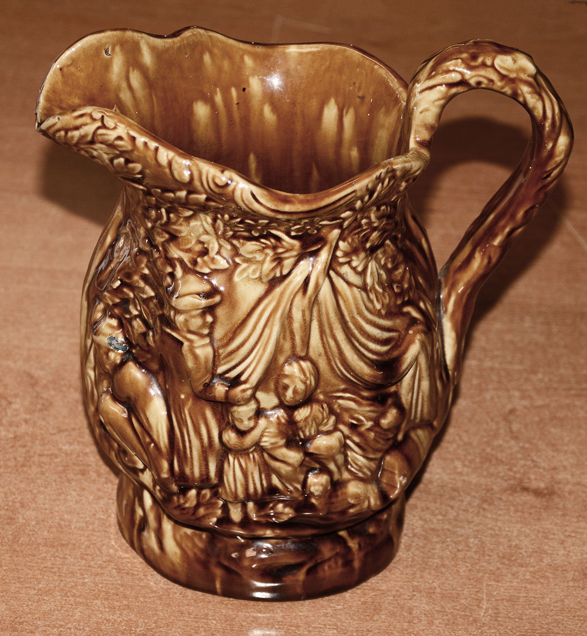 YELLOWWARE ROCKINGHAM GLAZE PITCHER CIRCA 1850-1870