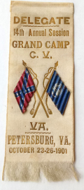 RIBBON FOR 1901 CONFEDERATE VETERANS REUNION IN PETERSBURG