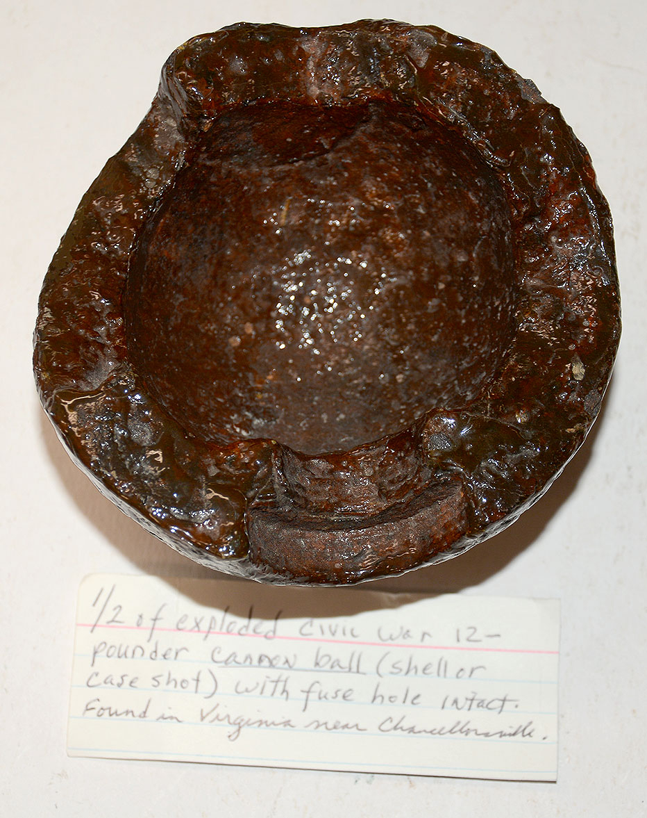 HALF 12-PDR CANNON BALL, FROM CHANCELLORSVILLE, VA – GREG COCO COLLECTION
