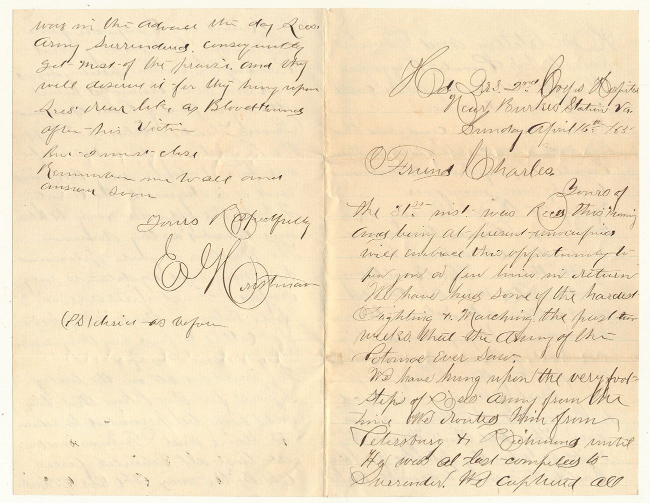 EXCELLENT LETTER – EZRA CRISTMAN, 152nd NY – EXTENSIVE END OF WAR CONTENT