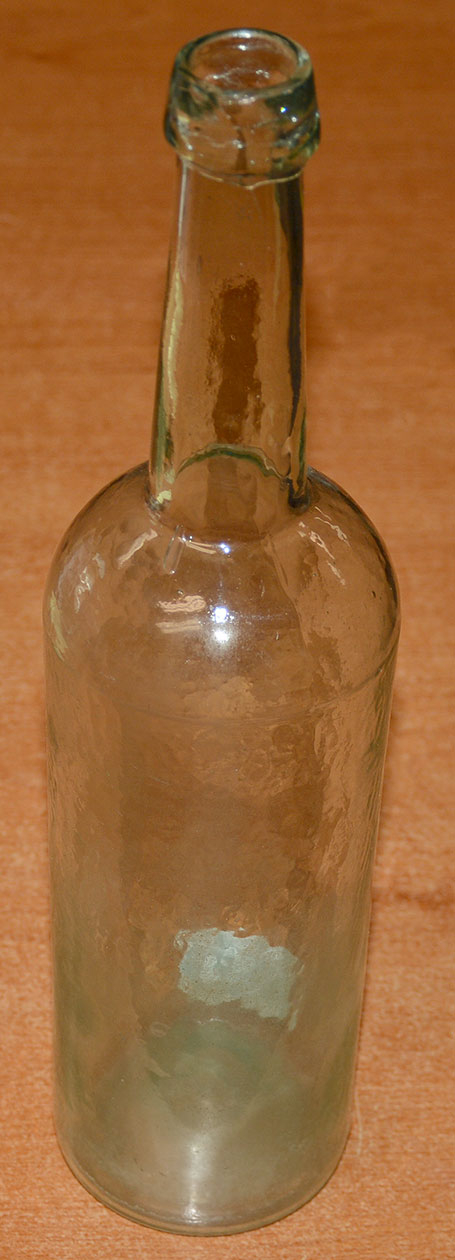 CIRCA 1830 – 1860 AQUA MOLD BLOWN WHISKEY BOTTLE