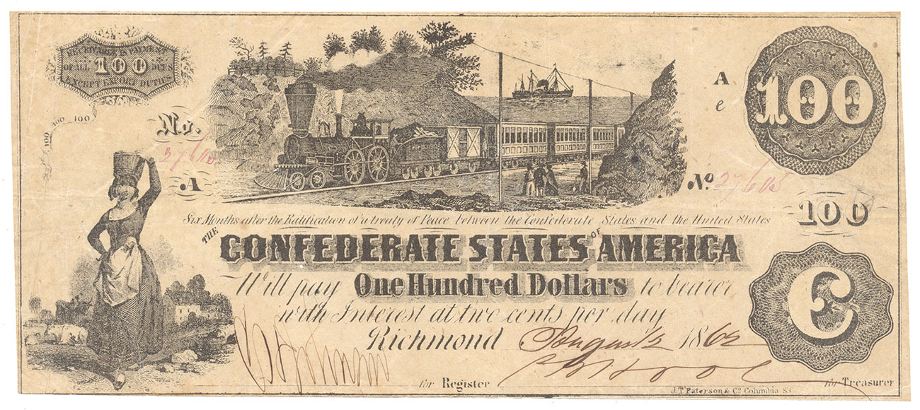 T-39 CONFEDERATE 1862 $100 BILL
