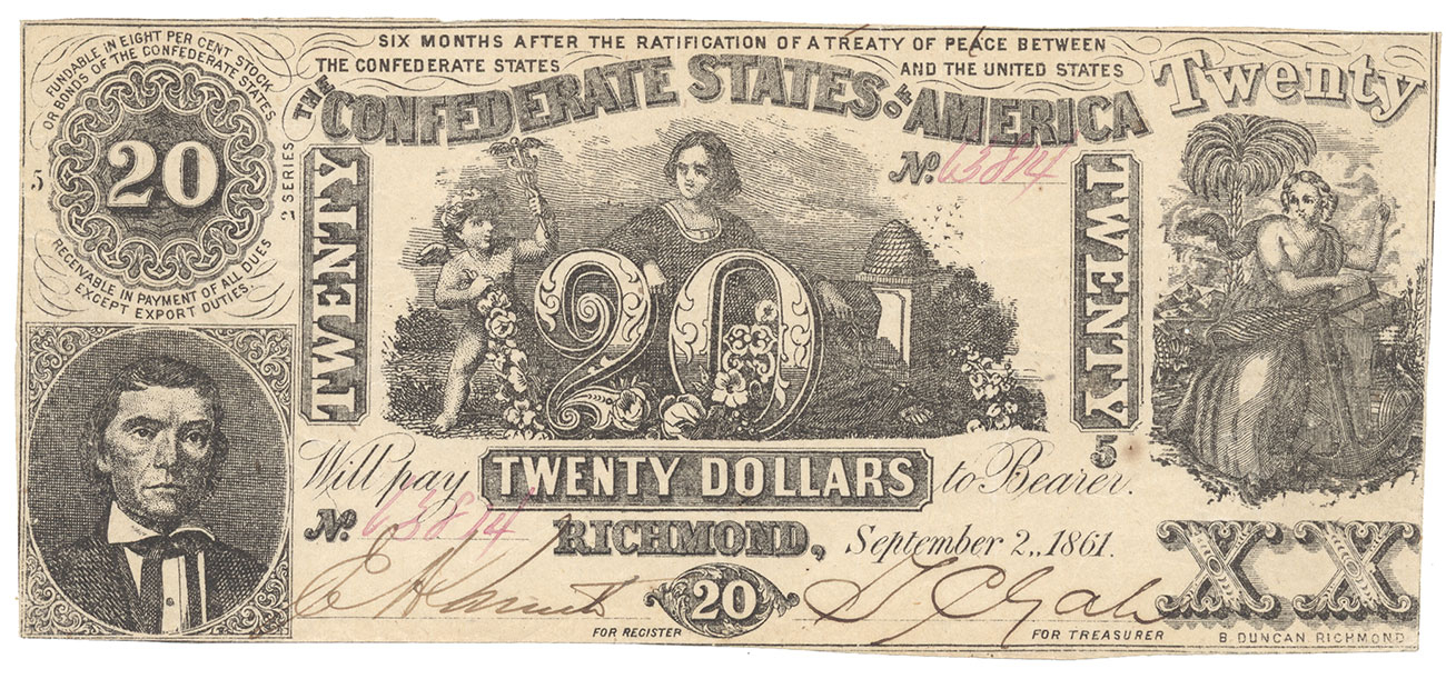 T-20 CONFEDERATE 1861 $20 BILL