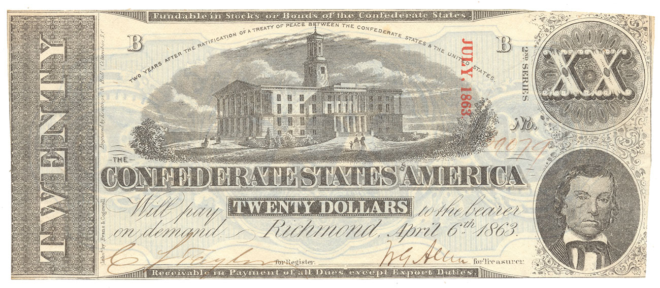 T-51 CONFEDERATE 1863 $20 BILL