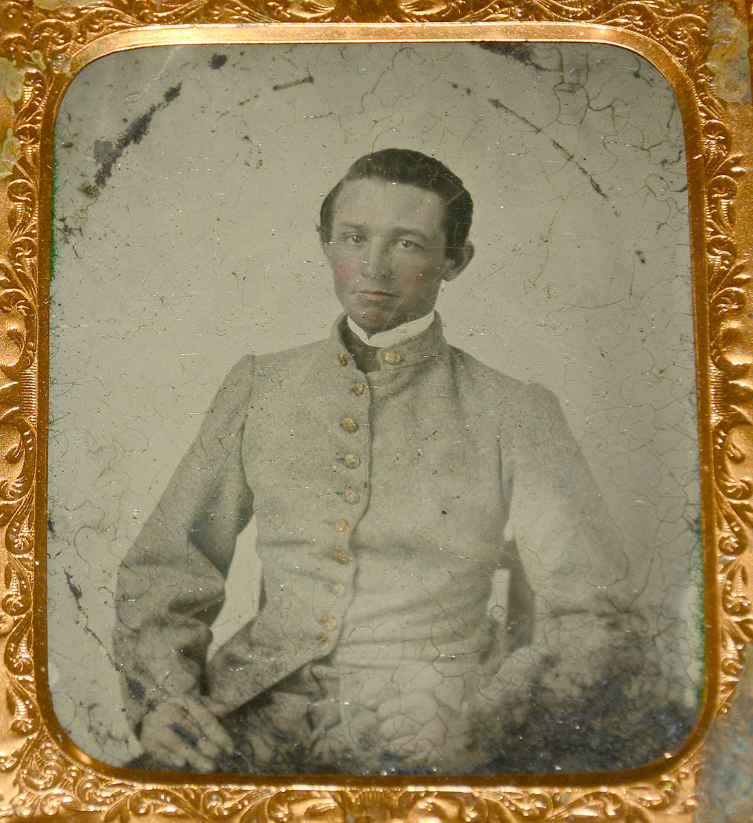 RARE 1/6 PLATE AMBROTYPE – LT. JOHN WHITEHEAD, 53rd VA, WIA AND CAPTURED DURING PICKETT’S CHARGE – EX-COCO COLLECTION